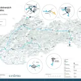 Mapa pokazuje, które drogi na Słowacji są płatne. Linie niebieskie i pomarańczowe oznaczają płatne odcinki autostrad, a zielone i szare – bezpłatne.