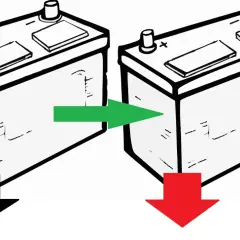 Ilustracja pokazuje, jak ładować 2 akumulatory 6v. Strzałka zielona wskazuje na kolejny akumulator, a czerwona i czarna strzałka na dół sugerują sposób podłączenia.