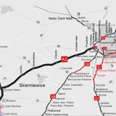 Mapa drogowa Polski z zaznaczonymi autostradami A1, A2, S7, S8. Pytanie: czy autostrada warszawa łódź jest płatna?