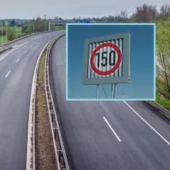 Znak ograniczenia prędkości 150 km/h na autostradzie w Czechach. To informacja, ile można jechać na autostradzie w Czechach.