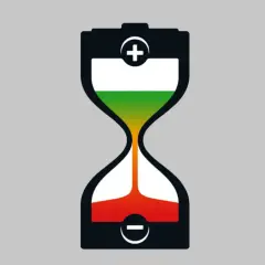 Klepsydra w kształcie akumulatora samochodowego z kolorowym wskaźnikiem naładowania. Odpowiedź na pytanie: jak długo ładować akumulator samochodowy.
