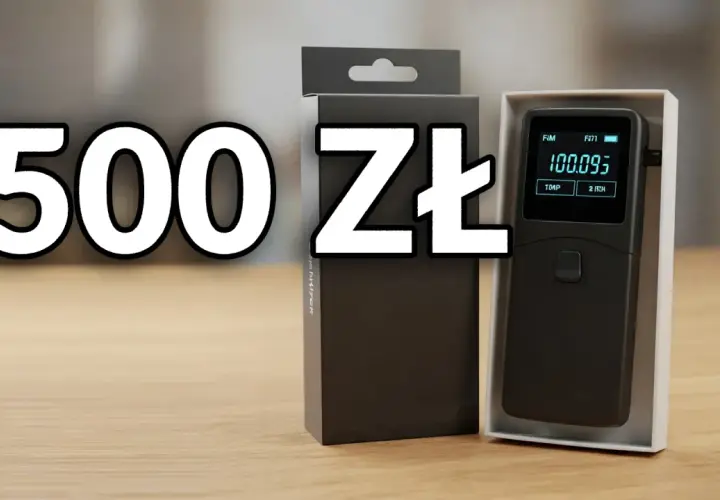 Alkomat w opakowaniu, obok napisu "500 zł".