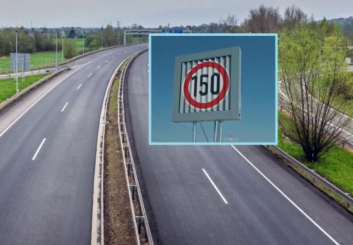 Znak ograniczenia prędkości 150 km/h na autostradzie w Czechach. To informacja, ile można jechać na autostradzie w Czechach.