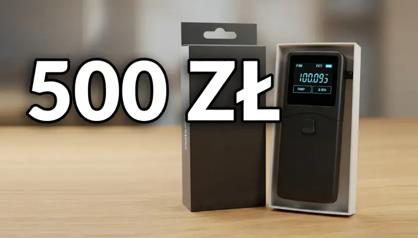 Alkomat w opakowaniu, obok napisu "500 zł".