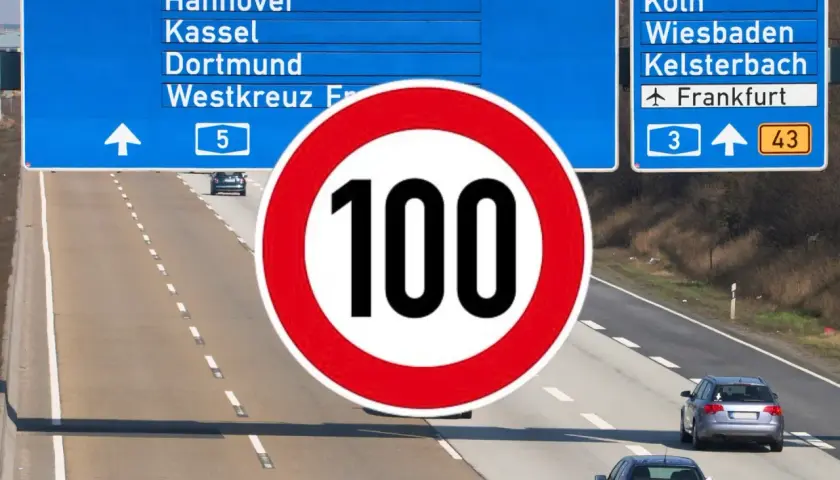 Na niemieckich autostradach są ograniczenia prędkości, jak ten znak 100 km/h.