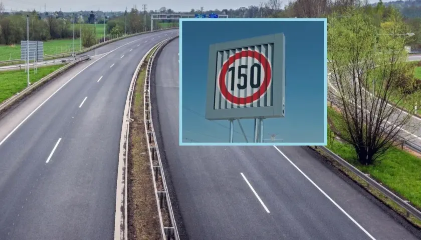 Znak ograniczenia prędkości 150 km/h na autostradzie w Czechach. To informacja, ile można jechać na autostradzie w Czechach.