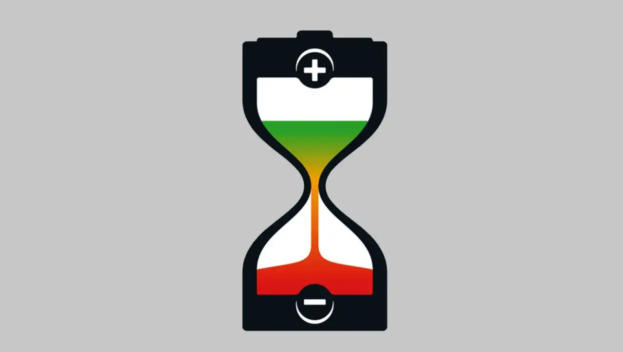 Klepsydra w kształcie akumulatora samochodowego z kolorowym wskaźnikiem naładowania. Odpowiedź na pytanie: jak długo ładować akumulator samochodowy.