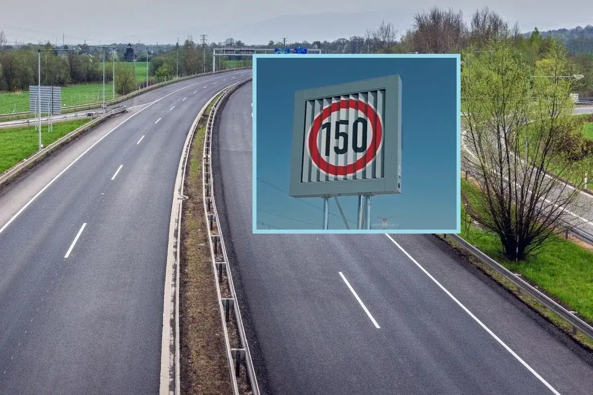 Znak ograniczenia prędkości 150 km/h na autostradzie w Czechach. To informacja, ile można jechać na autostradzie w Czechach.