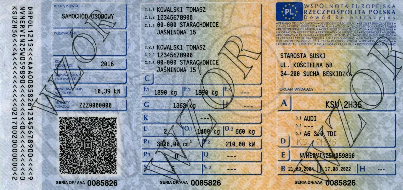 Dowód rejestracyjny polski wzór