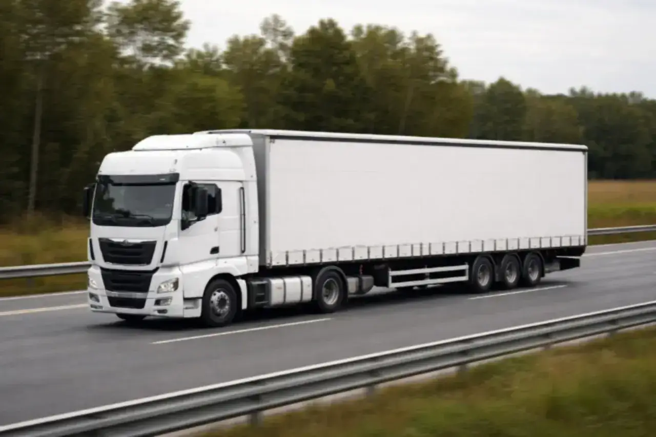 Biały tir na autostradzie, gotowy do przewiezienia ładunku. Zastanawiasz się, ile ton ma tir? Zazwyczaj taki zestaw może ważyć nawet 40 ton.
